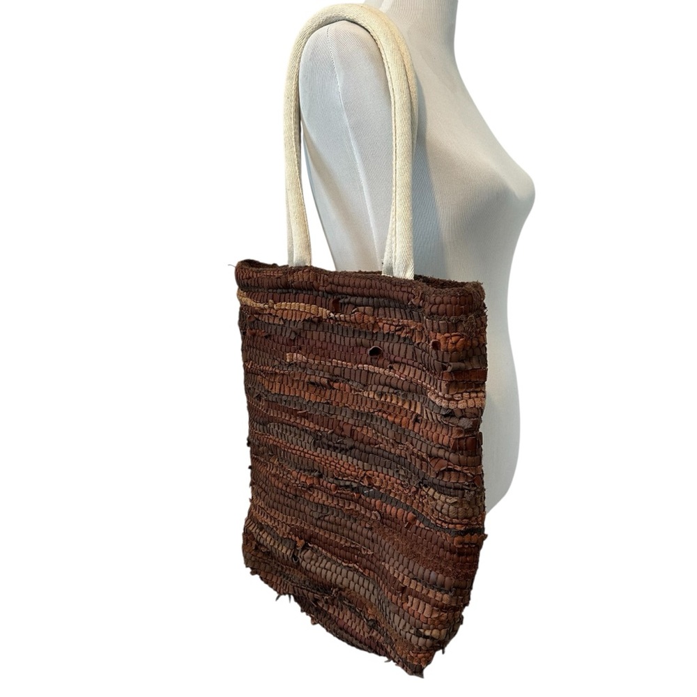 Studio Marbella Chindie Woven Brown Tote Bag with Cream Handles